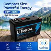 24V 150Ah LiFePO4 Lithium-Batterie mit integriertem BMS, wiederaufladbare Deep-Cycle-Batterie für Solaranlagen, Wohnmobile, Boote, Marine und Yachten