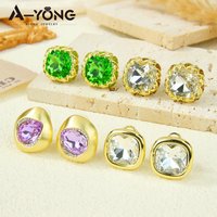Italian Colored Crystal Statement Stud Earrings 14k Gold European Exquisite Square Temperament Drop Earring Baroque Jewelry