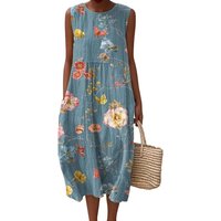 Fashion Elegant Casual Loose Long Dress 2025 Summer Beach Woman Printing Sleeveless Dress