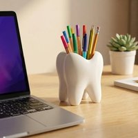 3D Printed Tooth Shape Storage Rack Desktop Holder for Toothbrush Makeup Pen Bathroom Desk Organizer Home Aesthetic Decor