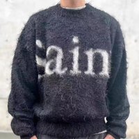 Czarny sweter z okrągłym dekoltem i logo Saint, męski i damski, wersja z okrągłym dekoltem, dzianinowa bluza.
