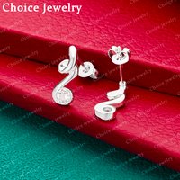 925 Sterling Silver Zircon Note Stud Earrings For Women Fashion Jewelry Charm Grace Party Birthday Gifts Wedding