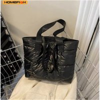 HOMEFISH Solid Color Cotton Padded Shopping Bag, Rhombus Quilted Portable Tote Handbag, Large Capacity Ladies Daily Bag