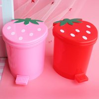 Mini Strawberry Trash Can With Lid Storage Bucket Wastebasket Garbage Bin Waste Paper Organizer For Home Offices Living Room