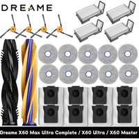 Akcesoria do robota sprzątającego Dreame X60 Max Ultra Complete / X60 Ultra: szczotka główna, szczotka boczna, filtr HEPA, mop, worek na kurz, części zamienne.