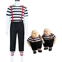 Alice Tweedledee Tweedledum Fat Twin Brothers in Wonderland Cosplay Costume Striped Top Overalls Suit Halloween for Man Costumes