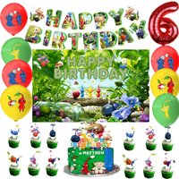 The Game Pikmin Theme Birthday Party Decoration Number Balloon Cake Topper Banner Background Baby Shower Kid Favor Gift Supplies