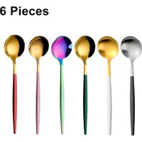 6 Pieces Stainless Steel Coffee Spoon Colorful Stiring Teaspoons Ice Cream Cake Dessert Spoon Set Sliver Tableware Party Cutlery