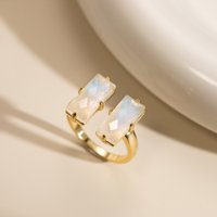 Irregular Shape Moonstone/Larimar Engagement Adjustable Ring for Women Open-Ended Double Stone Copper Rings