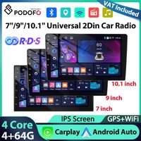 Podofo 4+64G 7''/9''/10.1'' Radio Samochodowe Uniwersalny Odtwarzacz Multimedialny Carplay Android Auto WIFI Nawigacja GPS 4Core FM RDS EQ USB