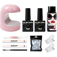 Poly Nail Gel Starter Kit with Mini UV Lamp Base Top Coat Sip Solution,Nail Art Tools for Beginner Starter DIY at Home Salon