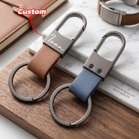Personalized Laser Engraved Premium Metal PU Leather Keychain For Men Women Custom DIY Name Key Ring PU Leather Car Key Fob