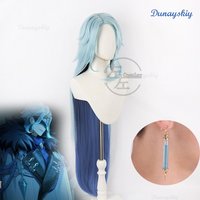 Genshin Impact Il Dottore Cosplay Wig Earclip Zandik Roleplay Light Blue Long Hair The Doctor Halloween Roleplay Accessories