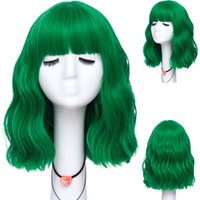 GAKA Synthetic Female Cosplay Wig Bob Brown Green Red Wig Curly Wavy Shoulder Length Role Playing Heat Resistant Wig