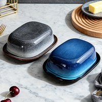 1pc Retro Kiln-change Ceramic Butter Dish with Lid, Porcelain Butter Dish for Countertop Butter Keeper Butter Holder Container f