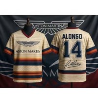 Aston Martin Team 14 Alonso Signed Racing Suit F1 Peripheral Sports Short-sleeve V-neck T-shirt Breathable Comfortable