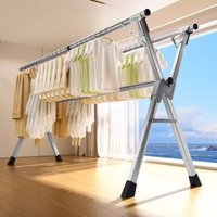 Thickened Sturdy Adjustable Height Clothes Drying Rack Indoor Balcony Bedroom Clothes Hanger Quilt Stand Steel Tube