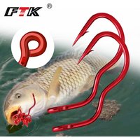 FTK 12/24Pcs High Carbon Steel Fishing Hooks With Ring 5-14# Automatic Flip Sharp Barbed Fishhook for Carp Fishing Accessories