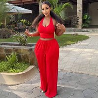 2026 New Fashion Women Two Piece Set Red Sleeveless Crop Top And Wide Leg Pants Set