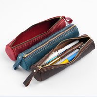 Genuine Leather Zipper Pen Case - Stylish Pencil Pouch for Students, Office & Travel - Compact Stationery Organizer Bag