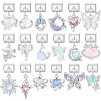 Shiny Crystal Heart Star Butterfly Moon Pendant Italian Charm Links Y2K Fit 9mm Stainless Steel Bracelet Jewelry DIY Making