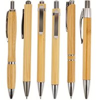6Pcs High Quality Bamboo Ballpoint Pens 10MM Nib Black Ink Retractable for Office School Writing Smooth Refillable Eco Friendly