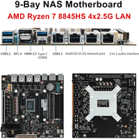 9-Bay NAS Motherboard AMD Ryzen 7 8845HS USB4 4xi226-V 2.5G LAN 2xDDR5 2xM.2 NVMe 9xSATA3.0 PCIE X16 Mini ITX Firewall Mainboard