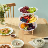 3-Tier Serving Bowls with Stand, Snack Dessert Cake Tray Plate Rack for Party Wedding, Fruit Bowl with Bamboo Wood Stand, Bamboo Wood, PP