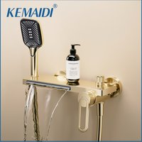 KEMAIDI Bathtub Shower Faucet Single Handle Mixer Tap With Hand Shower Platform Waterfall Bath Mixer Wall Mounted Tub Filler