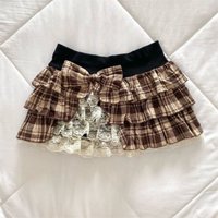 Sweet Short Skirt Womans Clothes Y2k 2000s Vintage Punk Hot Girl Aesthetic Harajuku Plaid Lace Grunge Emo Sexy Ball Gown Fashion