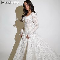 Mouzhetee A-Line Elegant Pleat Lace Long Sleeve Long Wedding Dresses Princess Brides Gown Custom Made 2026