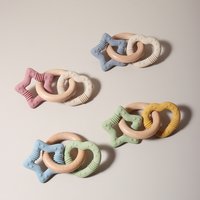 Silicone Star and Heart Teether with Teething Wooden Ring Baby Rattle Toy