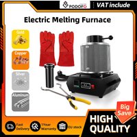 Podofo 1600W 3KG Elektrischer Schmelzofen 2102 F Digitaler Goldschmelzer mit Graphittiegel und Schutzgitter für Silber-, Kupfer-, Aluminium-Schmuckveredelung und Gießarbeiten