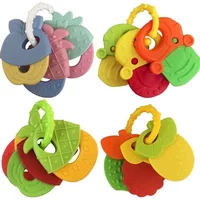 Baby Fruit Style Soft Rubber Rattle Teether Toy Newborn Chews Food Grade Silicone Teethers Infant Training Bed Toy Chew Toys Kid
