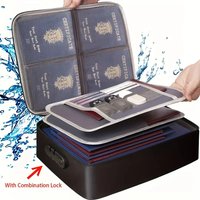 Black three-layer file storage box with waterproof zipper and lockable file bag, a safe and portable travel and home storage bag