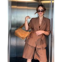 Summer Women Shorts Sets Belt Blazer Short Sleeve Tops 2 Pieces Set Female 2026 Casual Streetwear Straight Woman Pants Suit