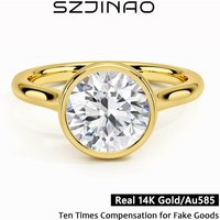 Classic Engagement Wedding Ring 14K Yellow Gold for Women Hollow Au585 Round Cut D Color Lab Moissanite Diamond Band Jewelry