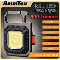AmmToo Mini LED Flashlight Magnetic COB Outdoor Camping Pocket Work Light 800 Lumens USB Rechargeable 7 Modes Spotlights