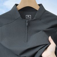 Men's New Short Sleeve T-Shirt Half Zip Casual Mesh Breathable Pullover Solid Color Lightweight Loose Comfortable Beachwear
