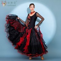 Quickstep Waltz Foxtrot Tango Performances Clothing Adult Female Social Dance Competitions Long Sleeves Black Big Swing Dresses