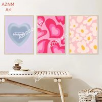 Minimalist Canvas Posters Pink Purple Danish Pastel Love Heart Cherry Butterfly Nordic Fashion Wall Art Home Living Room Decor