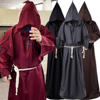 Cosplay Hooded Cloak Renaissance Monk Robe Halloween Costume Wool Blend Fabric Gothic Carnival Priest Witch Unisex Adult