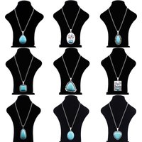 Tibetan Silver Large Metal Faux Turquoise Stone Charm Pendant Long Curb Chain Necklace Lagenlook 34"