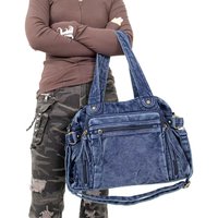 Street style Y2K fashionable women's motorcycle tote bag with large capacity and multiple pockets, retro shoulder bag