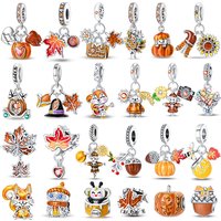925 Sterling Silver Autumn Harvest Series Squirrel Maple Leaf Pumpkin Charms Pendants Fit 925 Original Bracelets DIY Jewelry