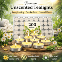 Pack of 200 4 Hour Tea Light, UNSCENTED Long Burning Tea Lights Candles White, Long Lasting Wicks Wax Tealight Candles, Tealight