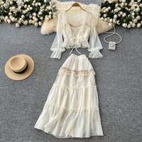 Sexy Chic Embroidered tassel Elastic Bodycone Tight Korean Fashion Party Basic Slim Summer Women Beach Two Piece Set