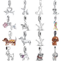 925 Sterling Silver Cute Pet Puppy Dangle Charms Dachshund Balloon Dog Poodle Bulldog Women DIY Jewelry Pendant Gift
