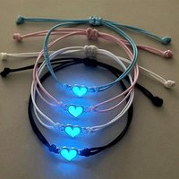 1/4PCS Luminous Heart-shaped Bracelets Hand-woven Waxed Cord Wristbands Glow-in-the-Dark Bracelets Handmade Friends Jewelry Gift