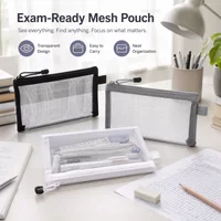 Transparent Mesh Pen Bag, Clear Pencil Case for Exam Use, Zipper Stationery Pouch for School Office Supplies